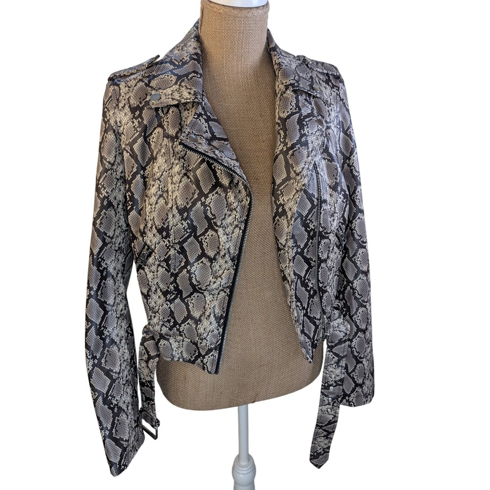 Coffee Shop NY Vegan Faux Snake Skin Moto Jacket Women's Size M Faux Leather